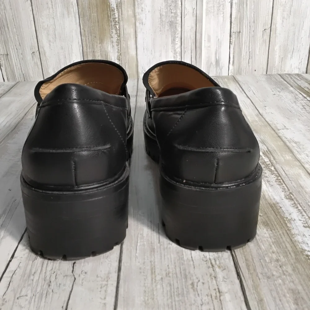ZBY Black Leather Lug Sole Loafers Women's Size 5 Chunky Platform Horsebit shoe